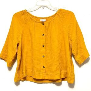 Madewell Gauze Button-Front Raglan Top Shirt Blouse M Yellow Golden Mustard